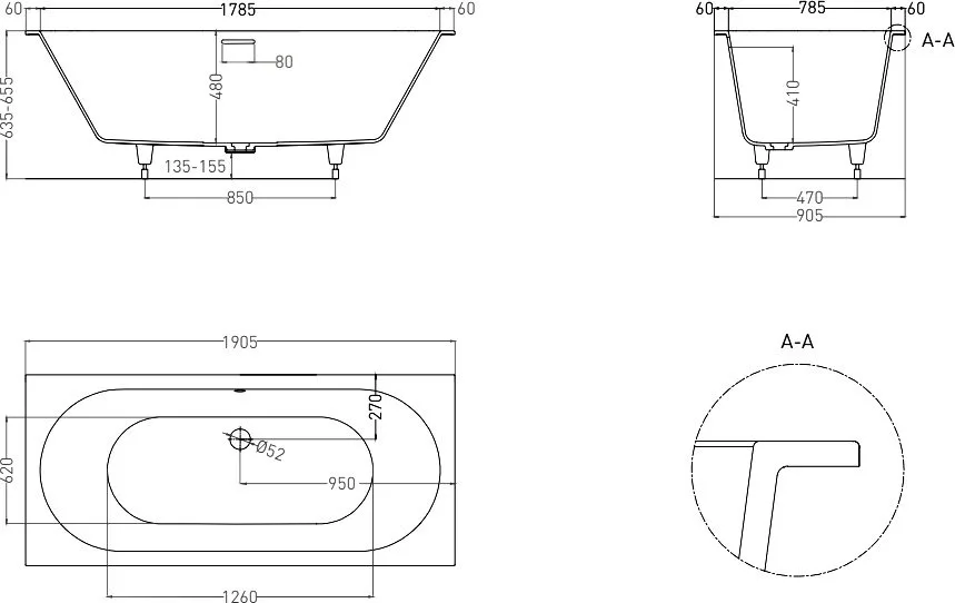 Ванна из искусственного камня Salini Ornella Axis Kit S-Sense 190x90 см, встраиваемая, белая, на нож Sancos — официальный сайт