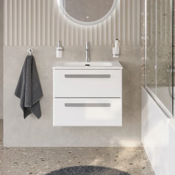 Тумба под раковину без столешницы Cezares Eco Cer-N 60 bianco lucido, ручки серые Sancos — Оригинал