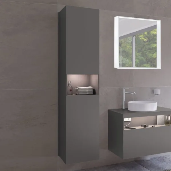 Шкаф-пенал для ванной Keuco Stageline 32831 L, инокс матовый, с подсветкой Sancos — Оригинал