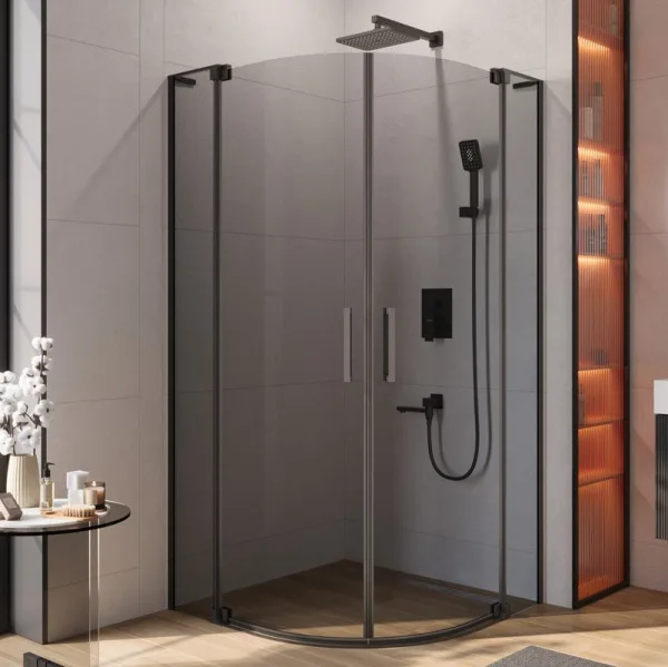 Душевой уголок Cezares Slider R 2 90/100 Grigio Nero профиль черный, стекло серое Sancos — Оригинал