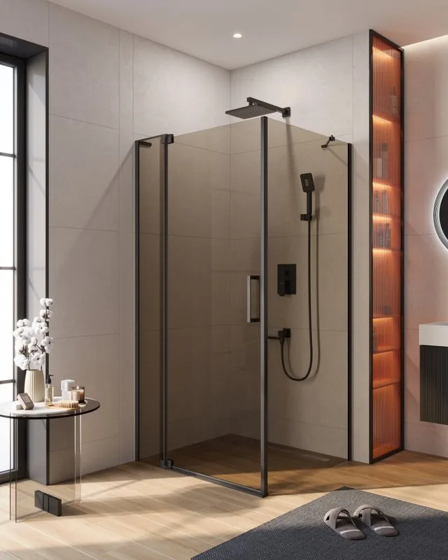 Душевой уголок Cezares Slider AH 1 100-100/110 BR Nero профиль черный, стекло бронза Sancos — официальный сайт