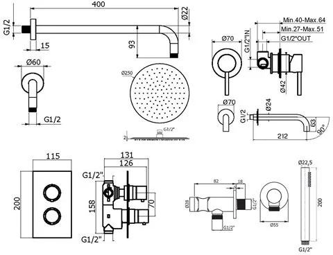 Комплект для ванной Plumberia Selection Ixo KITXOT18QNO210 С ВНУТРЕННЕЙ ЧАСТЬЮ, черный матовый Sancos — официальный сайт