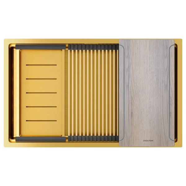 Мойка кухонная Paulmark Next-Multi Sink 74 UNI PM787445-BG брашированное золото Sancos — Оригинал