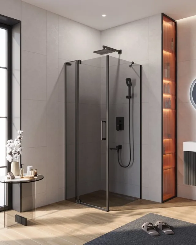 Душевой уголок Cezares Slider AH 1 80-70/80 Grigio Nero профиль черный, стекло серое Sancos — официальный сайт