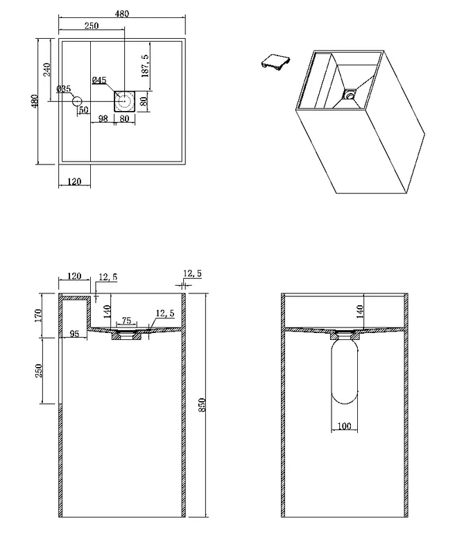 Раковина Boheme Cube 802-MW Corian 48х48х85 Matt white, напольная Sancos — официальный сайт