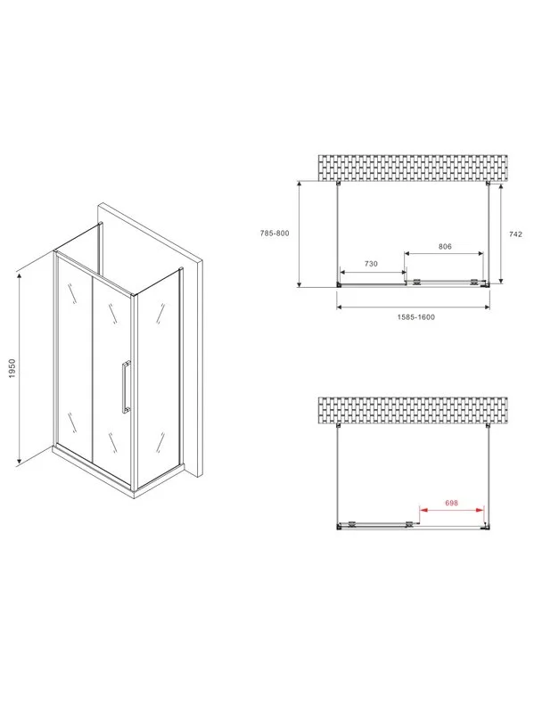 Душевой уголок Abber Schwarzer Diamant AG30160BMH-S80BM-S80BM 160х80 см, профиль матовый черный, сте Sancos — официальный сайт