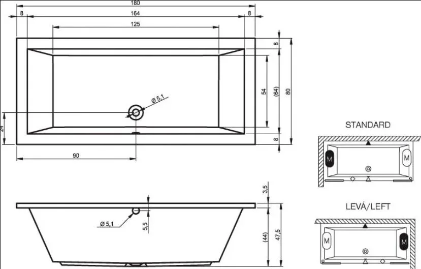 Акриловая ванна Riho Lusso B036001005 без опоры 180x80 см, встраиваемая, белая Sancos — официальный сайт