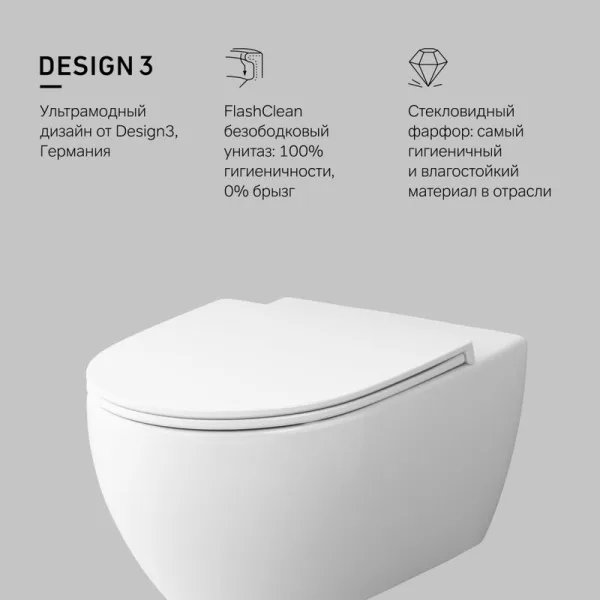 Унитаз подвесной AM.PM Awe C111700WH тонкая крышка с микролифтом Sancos — Оригинал