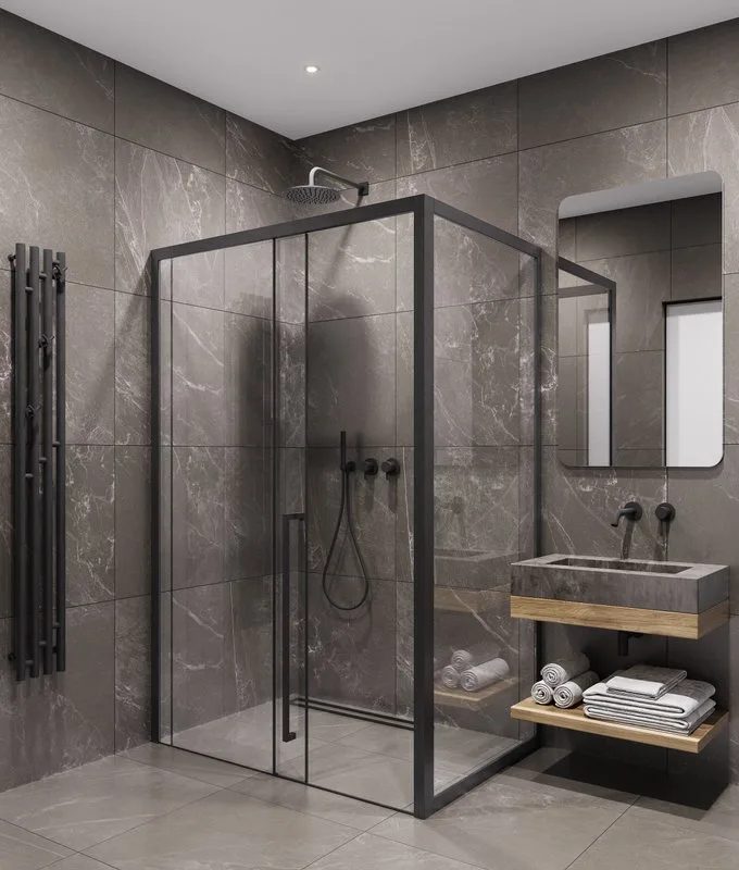 Душевой уголок Timo TDSS-140/03C-8R + TSS-1000/03C-8 140x100 см, профиль черный, стекло прозрачное Sancos — официальный сайт