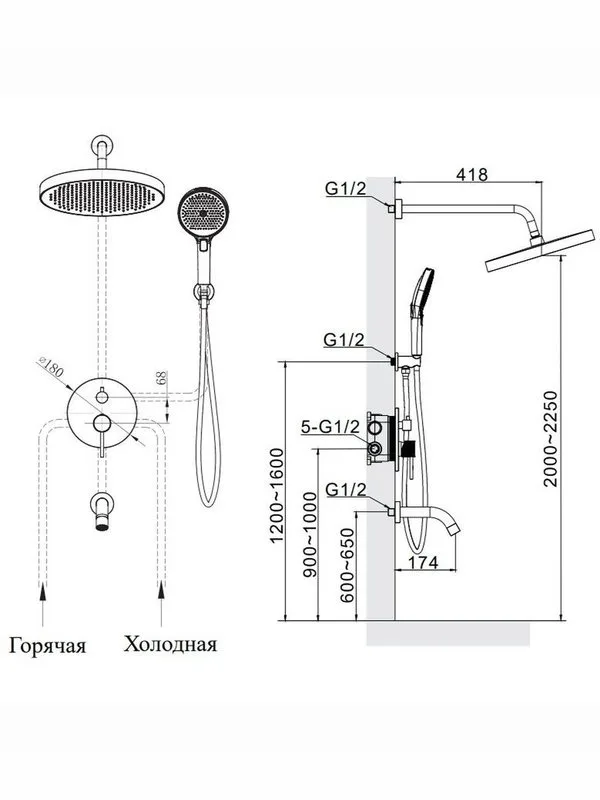 Душевой комплект ALTROBAGNO Биланча (Bilancia) 040504 MB С ВНУТРЕННЕЙ ЧАСТЬЮ, черный матовый Sancos — официальный сайт