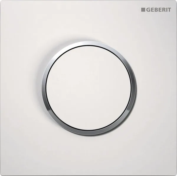 Ручной пневмопривод смыва Geberit Sigma 10 116.015.KJ.1 для писсуара, белый, кольцо глянцевый хром Sancos — Оригинал