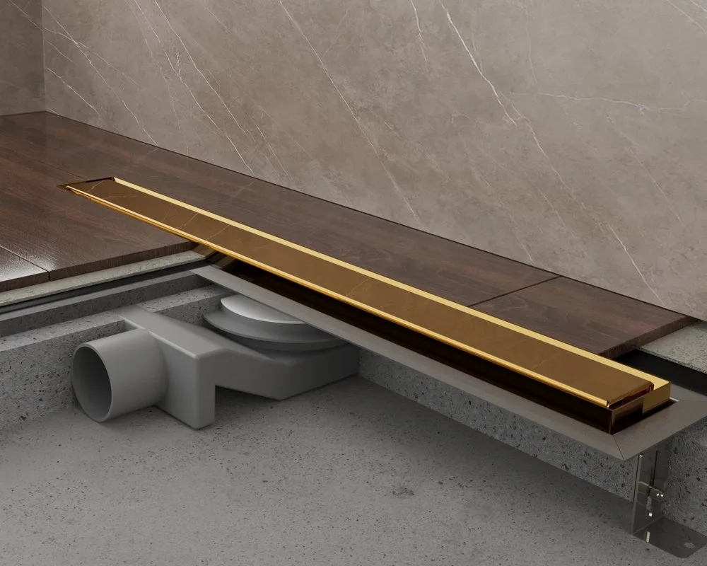 Душевой трап (лоток) Plumberia Selection PST In-Tile 100 см, золото 24К Sancos — официальный сайт