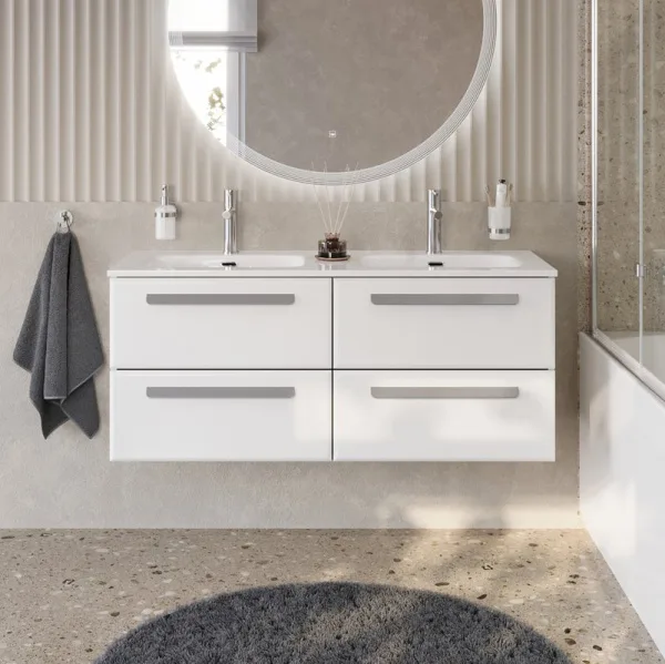 Тумба под раковину без столешницы Cezares Eco Cer-N 120 4 ящика, bianco lucido, ручки серые Sancos — Оригинал