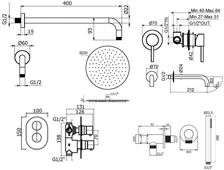 Комплект для ванной Plumberia Selection Ixo KITXOT18NO210 С ВНУТРЕННЕЙ ЧАСТЬЮ, черный матовый Sancos — официальный сайт