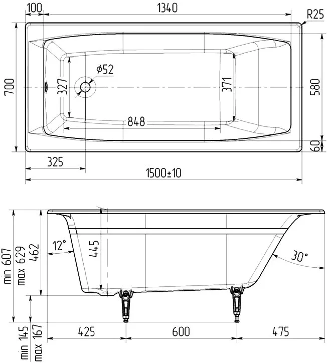 Чугунная ванна Wotte Forma 150x70 см, пристенная Sancos — официальный сайт
