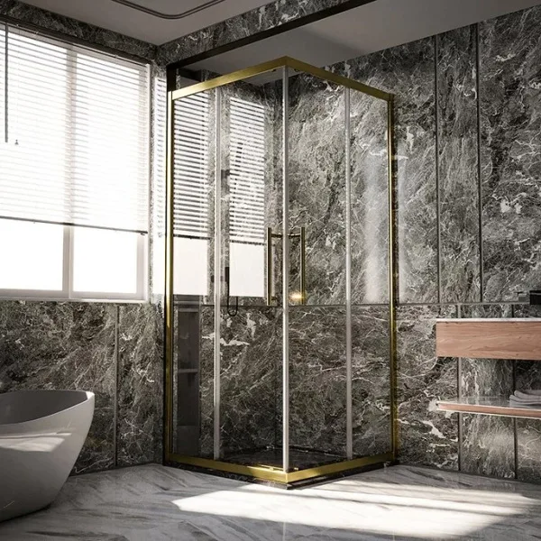Душевой уголок Veconi Premium Trento PTC-20G 80x80, профиль брашированное золото, стекло прозрачное Sancos — Оригинал