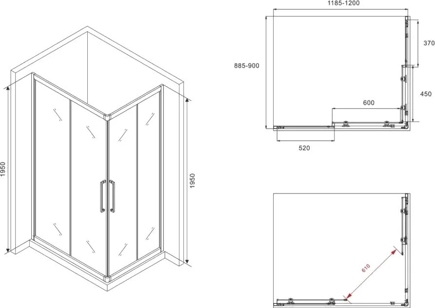 Душевой уголок Abber Schwarzer Diamant AG02129H 120x90, профиль хром, стекло прозрачное Sancos — официальный сайт