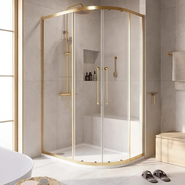Душевой уголок Cezares Relax RELAX-304-RH-2-120/90-C-BORO 120x90, профиль брашированное золото Sancos — Оригинал