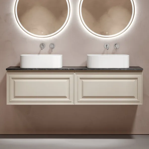 Тумба с раковиной Sancos Very 160 beige soft, столешница черный мрамор TT160A1, раковина CN6052 Sancos — Оригинал
