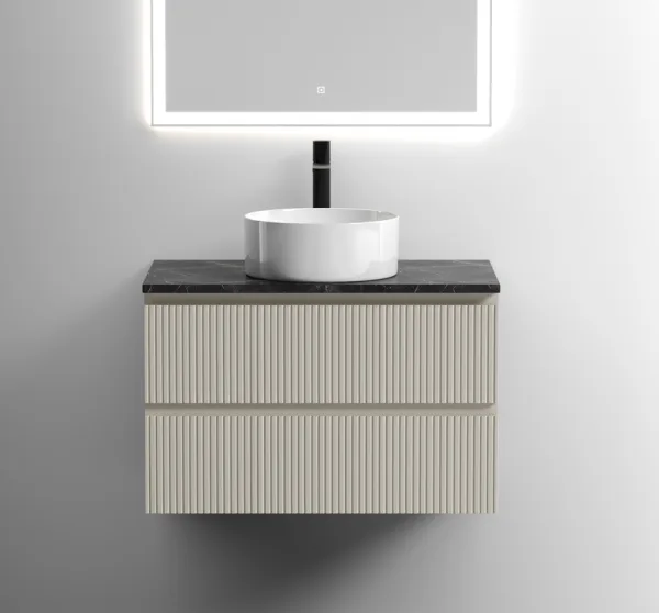 Тумба с раковиной Sancos Snob T 80 см, beige soft, столешница черный мрамор, раковина CN6032 Sancos — Оригинал