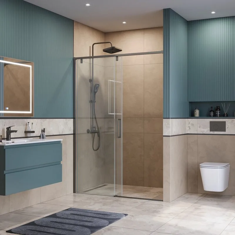 Душевая дверь в нишу BelBagno Soft Close-1 BF-1-140-C-GM профиль оружейная сталь Sancos — официальный сайт