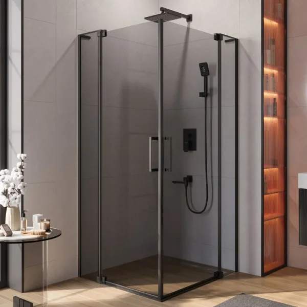 Душевой уголок Cezares Slider AH 2 80/90-90/100 Grigio Nero профиль черный, стекло серое Sancos — Оригинал