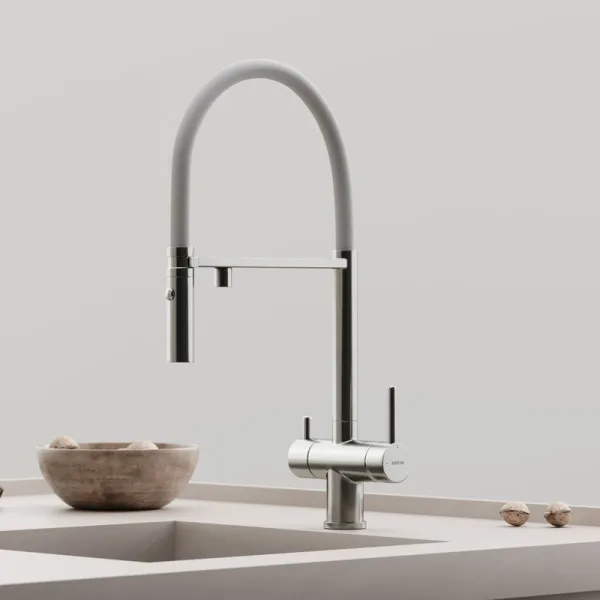 Смеситель для кухни гибкий с фильтром для питьевой воды SC4010BNwh, брашированный никель, матовый бе Sancos — Оригинал
