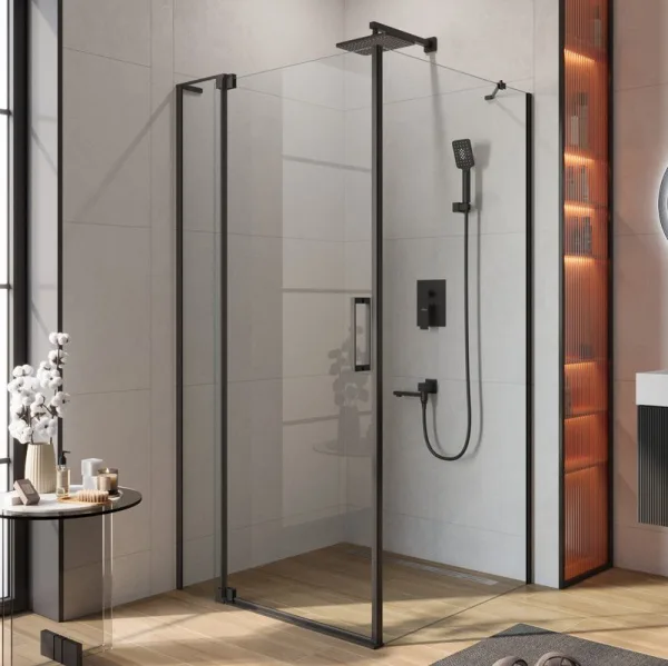 Душевой уголок Cezares Slider AH 1 100-90/100 C Nero профиль черный, стекло прозрачное Sancos — Оригинал