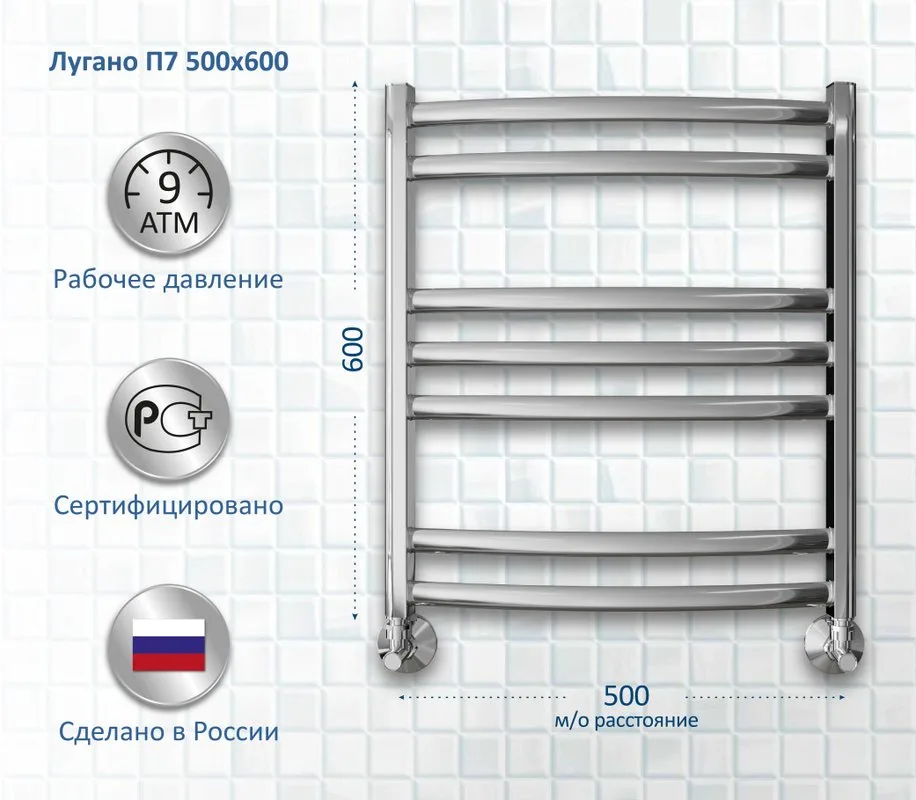 Полотенцесушитель водяной AQUATEK Лугано П7 50x60, хром Sancos — официальный сайт