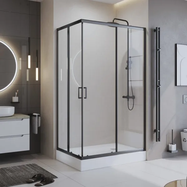 Душевой уголок BelBagno Uno -195 AH 2 120/90 C Nero профиль черный, стекло прозрачное Sancos — Оригинал