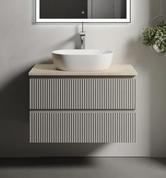 Тумба с раковиной Sancos Snob R 80 см, beige soft, столешница бежевая, раковина CN5010 Sancos — Оригинал