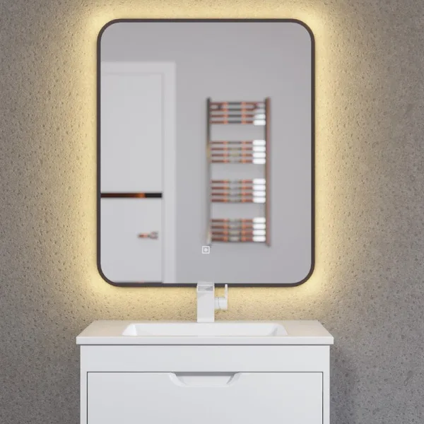 Зеркало Uperwood Modul 65х80 с подсветкой, с подогревом, теплая подсветка, черное Sancos — Оригинал