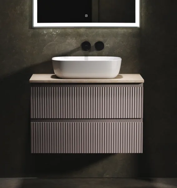 Тумба с раковиной Sancos Snob R 80 см, doha soft, столешница бежевая, раковина CN6008 Sancos — Оригинал