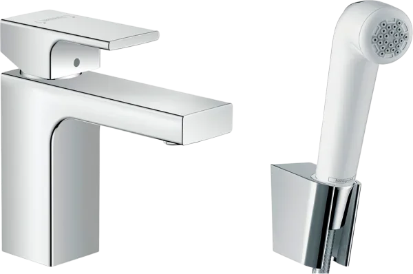 Смеситель для раковины Hansgrohe Vernis Shape 71216000 с гигиеническим душем, хром Sancos — Оригинал