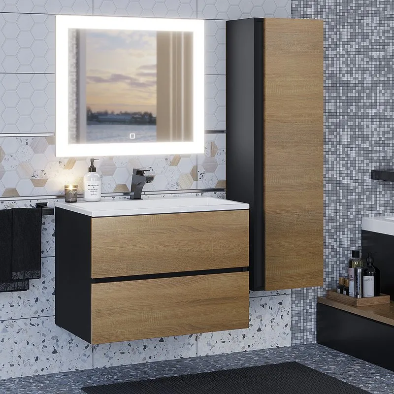 Тумба под раковину без столешницы Uperwood Barsa 70 подвесная, черная, дуб сонома Sancos — официальный сайт