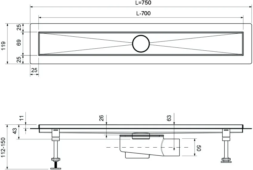 Душевой трап (лоток) Timo Drain Systems DS230107/00 700 вставка lines, хром Sancos — официальный сайт