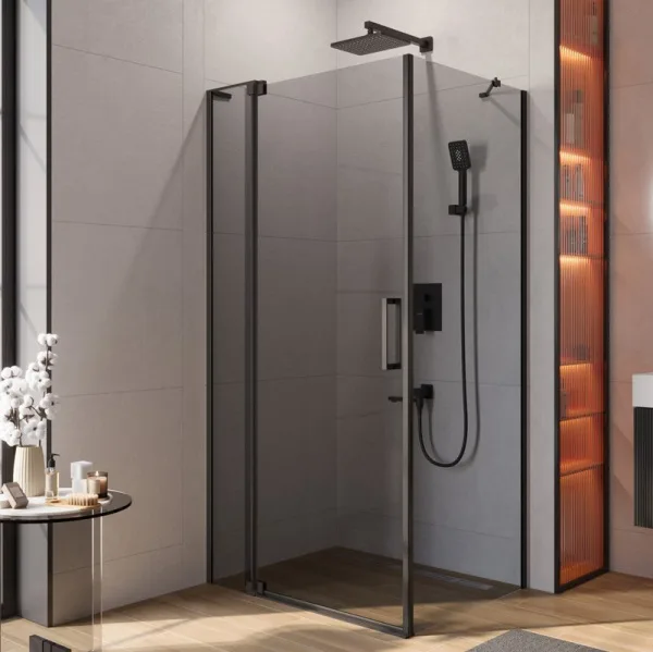 Душевой уголок Cezares Slider AH 1 80-90/100 Grigio Nero профиль черный, стекло серое Sancos — Оригинал