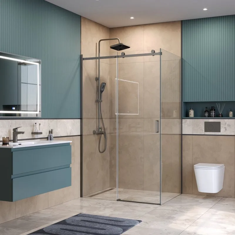 Душевой уголок BelBagno Soft Close-2 AH-1-130/80-C-GM профиль оружейная сталь Sancos — официальный сайт