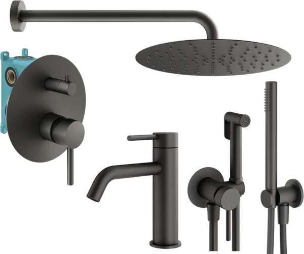 Комплект для ванной Plumberia Selection Ixo KITZXO18GR53 С ВНУТРЕННЕЙ ЧАСТЬЮ, графит матовый Sancos — Оригинал