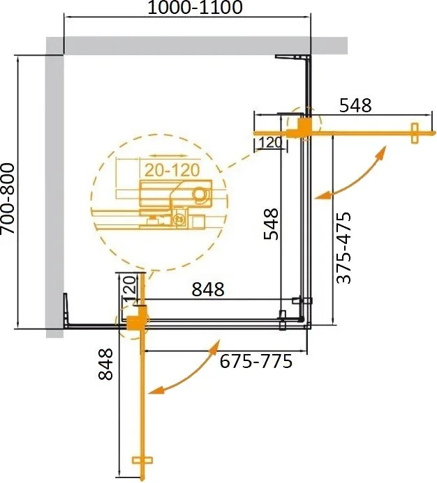 Душевой уголок Cezares Slider AH 2 70/80 100/110 C NERO профиль черный, стекло прозрачное Sancos — официальный сайт