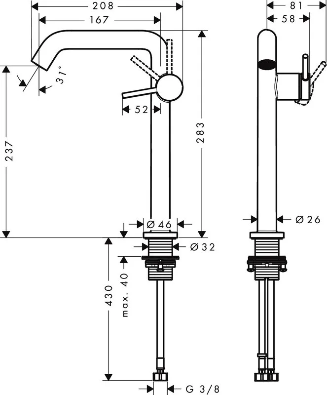 Смеситель для раковины Hansgrohe Tecturis S Fine 240 CoolStart 73370670 матовый черный Sancos — официальный сайт