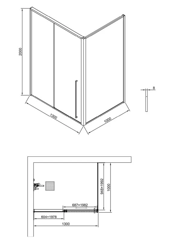 Душевой уголок Timo TDSS-130/13C-8L + TSS-1000/13C-8 130x100 см, профиль никель, стекло прозрачное Sancos — официальный сайт