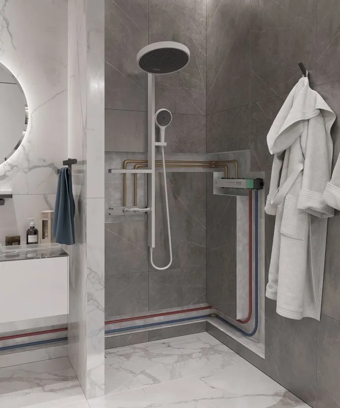 Термостатический смеситель встраиваемый Hansgrohe RainSelect 15380700, для душа, матовый белый Sancos — официальный сайт