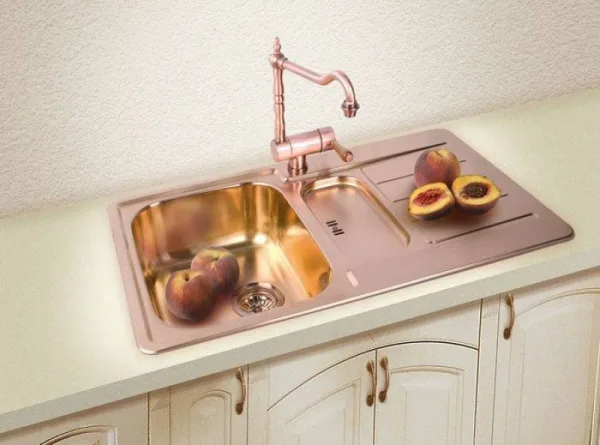 Мойка LINE 30 MONARCH COPPER 860X500  в компл. с выпуском без сифона, , Sancos — Оригинал