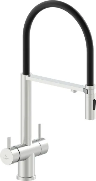 Смеситель для кухни AltroBagno Flusso 050201 Ni с гибким изливом, никель Sancos — Оригинал