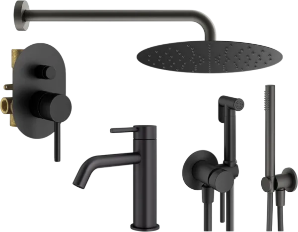 Комплект для ванной Plumberia Selection Ixo KITZXO15NO53 С ВНУТРЕННЕЙ ЧАСТЬЮ, черный матовый Sancos — Оригинал