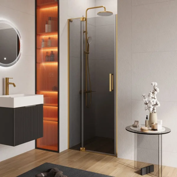 Душевая дверь в нишу Cezares Slider SLIDER-B-1-80/90-GRIGIO-BORO 90 см, профиль брашированное золото Sancos — Оригинал