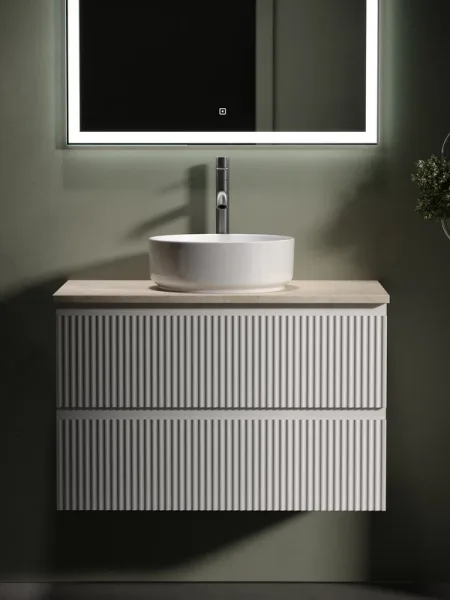 Тумба с раковиной Sancos Snob R 80 см, bianco, столешница бежевая, раковина CN5001 Sancos — Оригинал