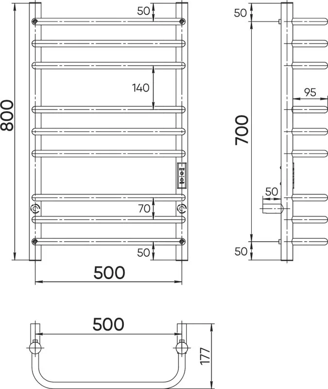 Полотенцесушитель электрический Indigo Brace LCBLE80-50Rt серебристый Sancos — официальный сайт