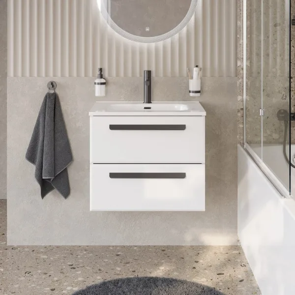 Тумба под раковину без столешницы Cezares Eco Cer-N 70 bianco lucido, ручки матовые черные Sancos — Оригинал